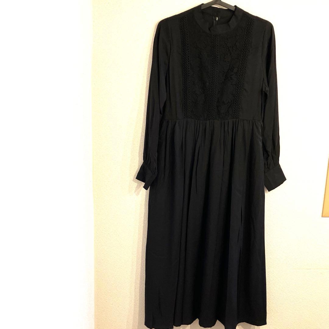 もりのがっこう　レースが可愛いフォーマル長袖ワンピースドレス(ブラック)