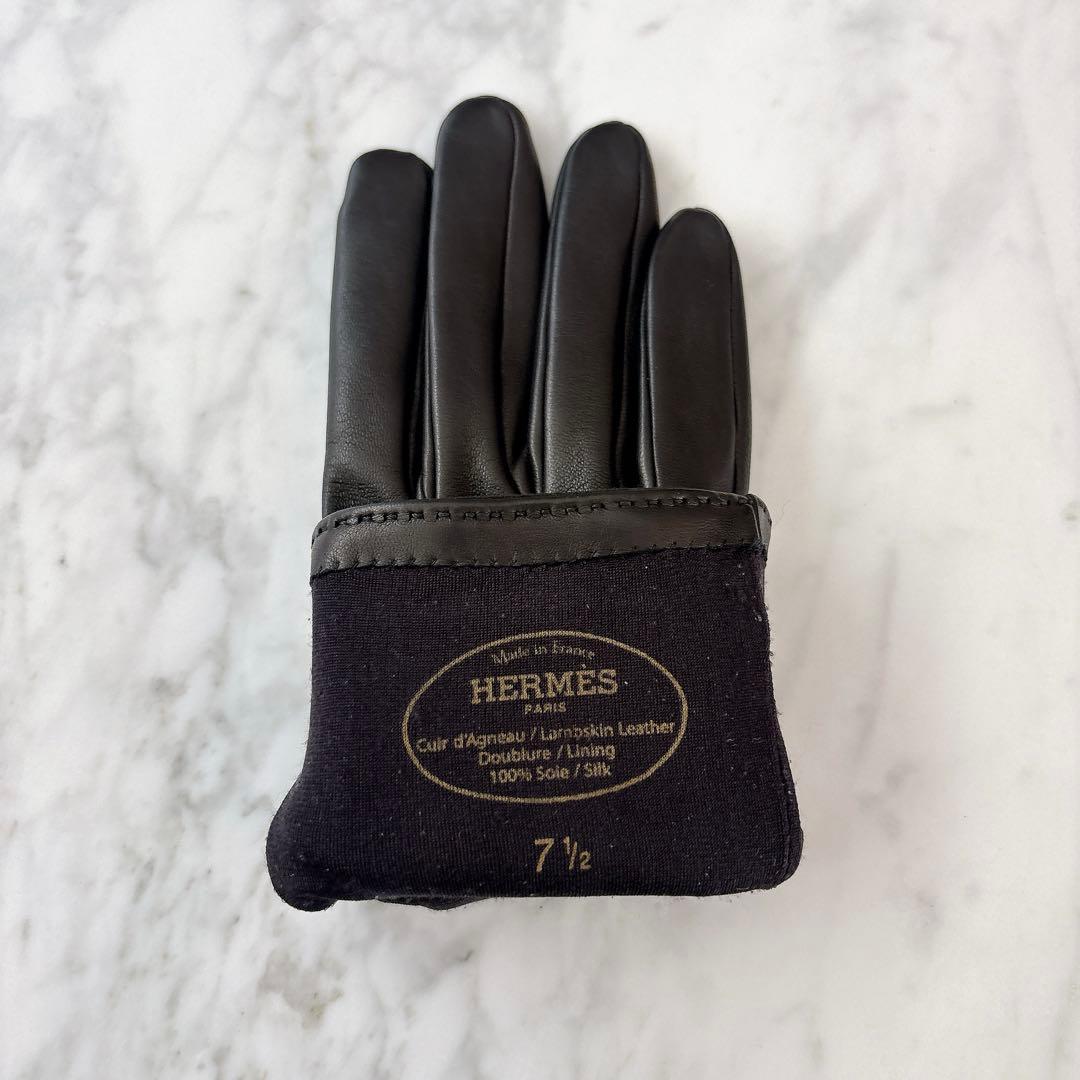 極美品　エルメスレザー手袋　SOYA ソヤ　ゴールドケリー金具　7.5