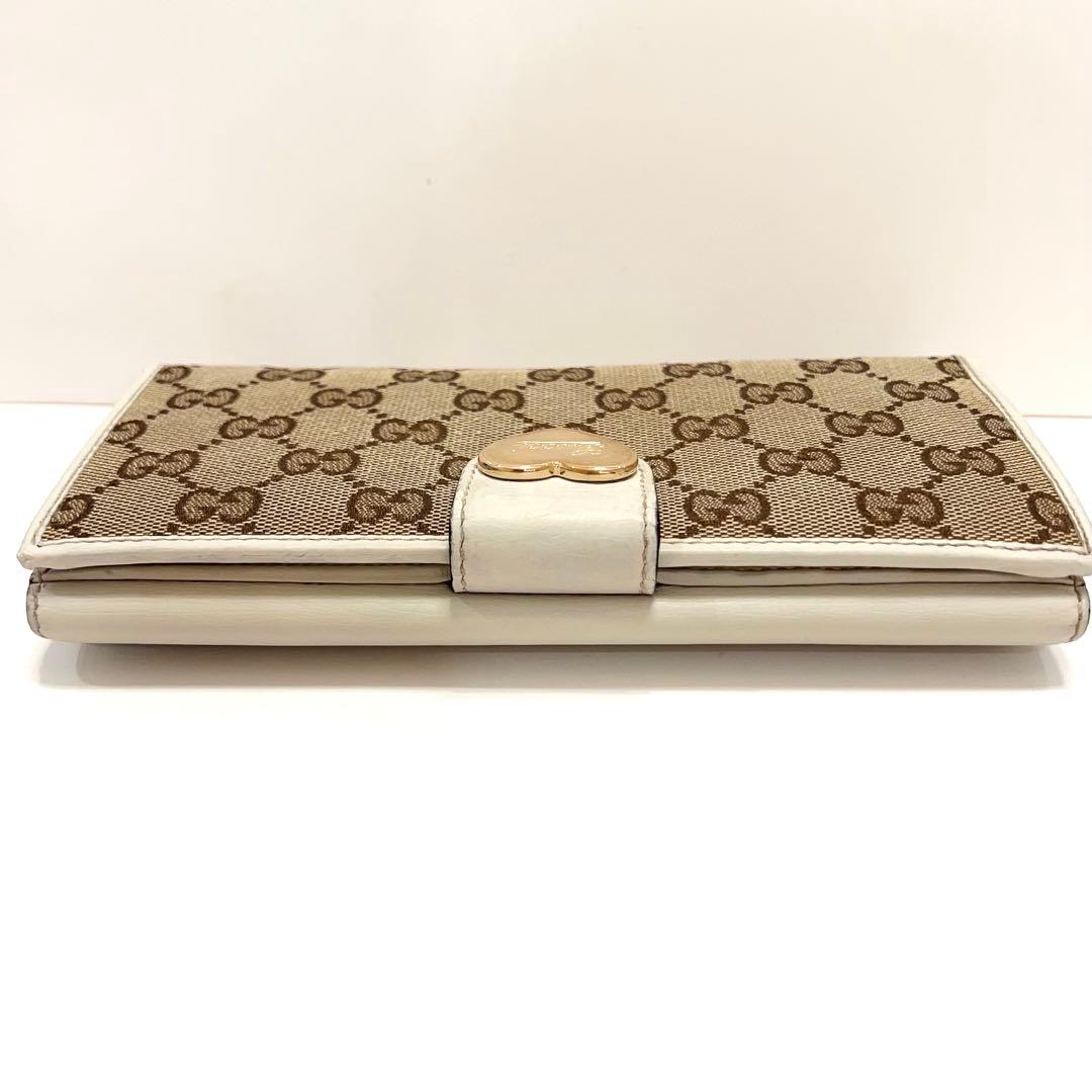 グッチ 長財布 GGキャンバス GG柄 ジャガード ハート ゴールド金具 白色