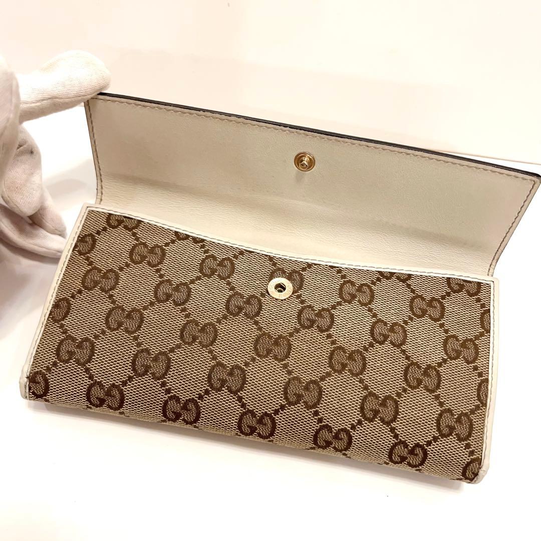 グッチ 長財布 GGキャンバス GG柄 ジャガード ハート ゴールド金具 白色
