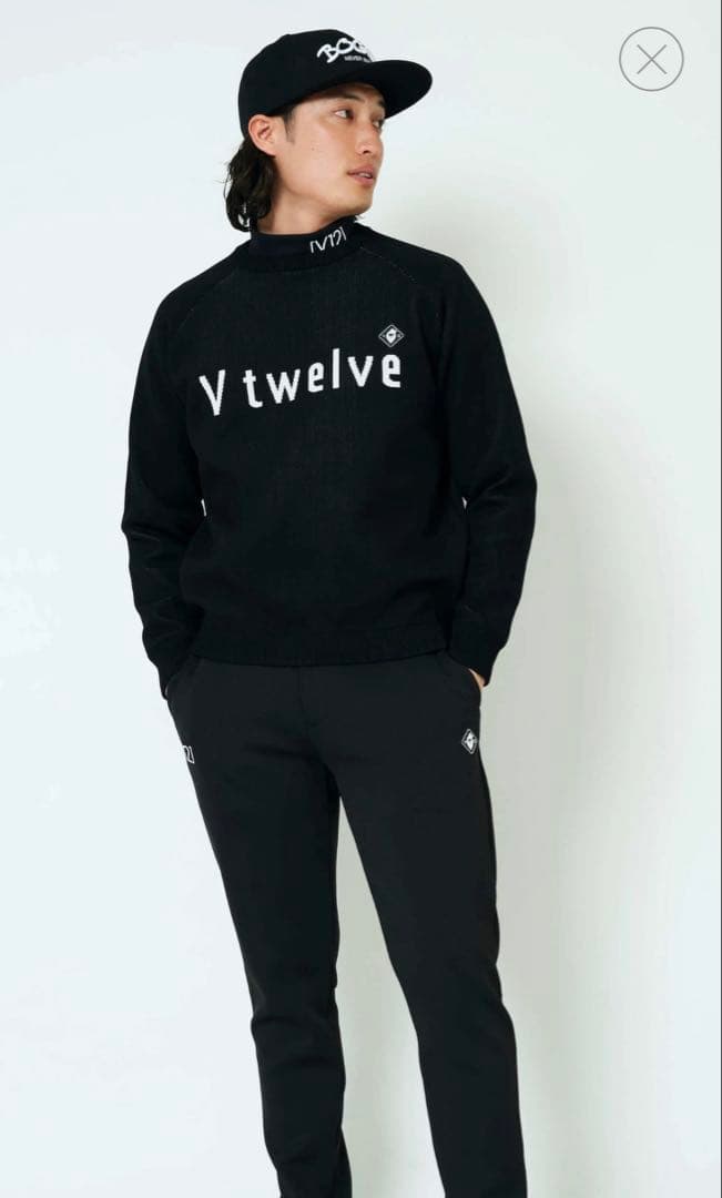 V12＊防風裏地付きニットセーター＊ブラック＊Lサイズ