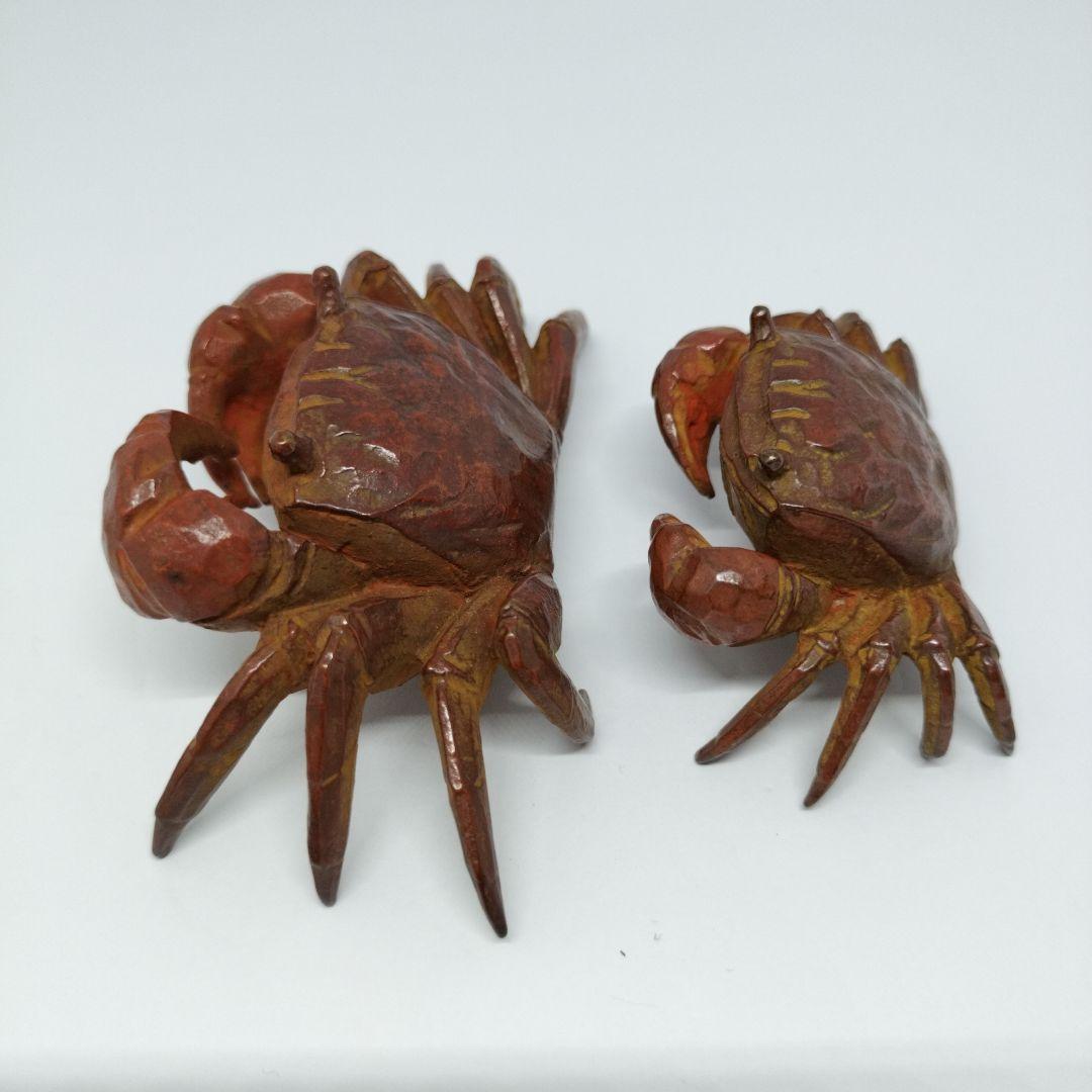 横行千里 宮本理三郎作 蟹 一対 ブロンズ 置物 箱付き