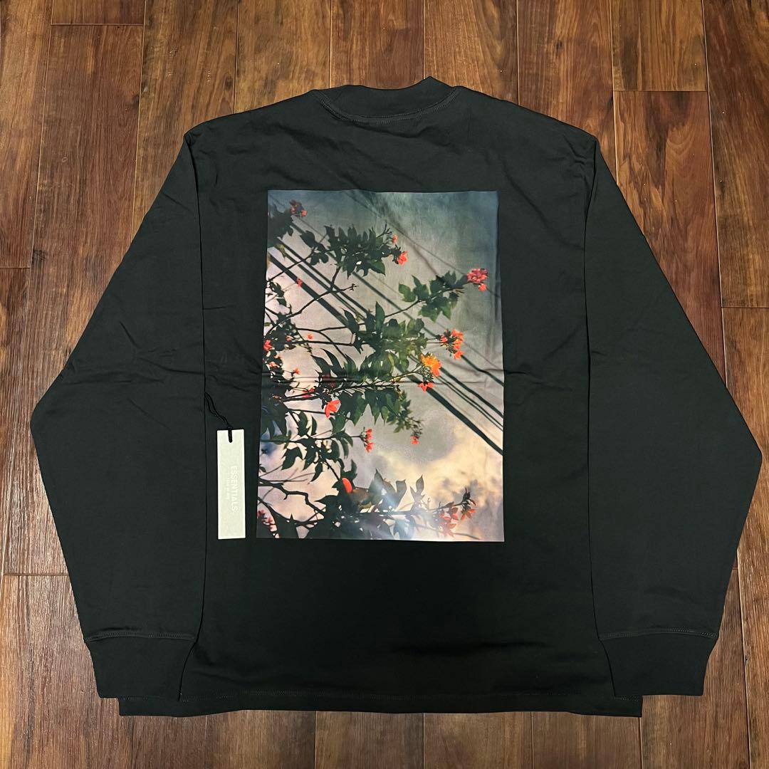 Fog Essentials tシャツ長袖ブラック花卉カットソー黒ロゴロンT