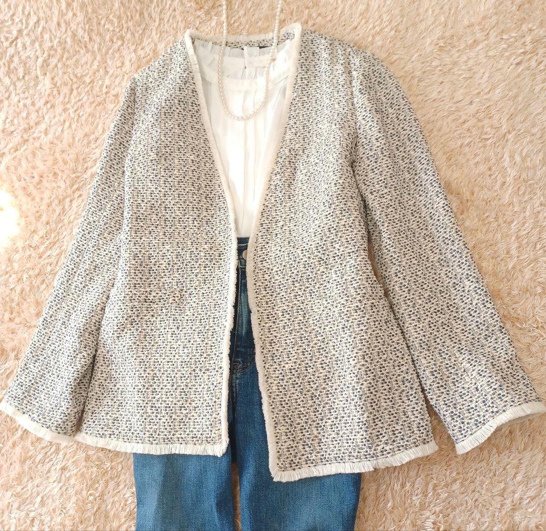 ノーブル　ノーカラーツイードジャケット　フリンジ　卒業式　入学式　綺麗め