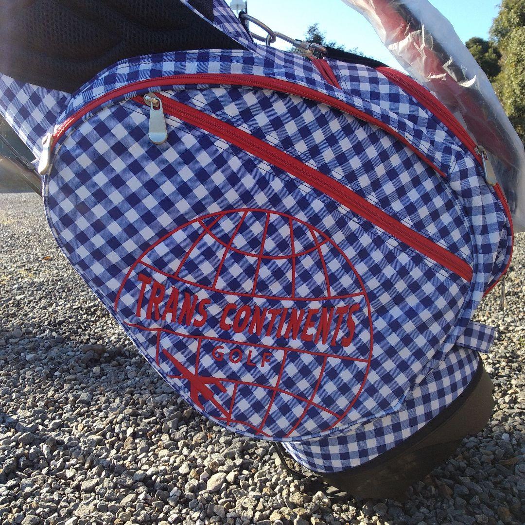 トランスコンチネンツ　キャディバッグ　スタンド式　チェック　青✕赤　中古