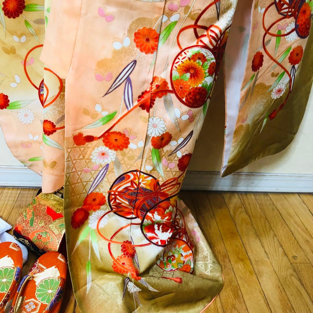 七五三7歳❣️可愛い桃色暈し太鼓菊金彩煌びやか極めてる❣️完全フルセット秀品