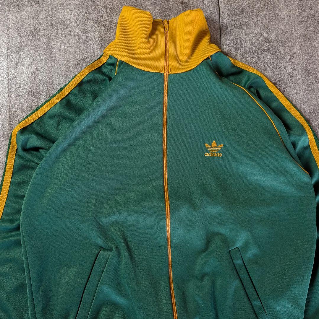 【超希少】西ドイツ80sアディダス デサント製ジャージ 緑×山吹 刺繍ビンテージ