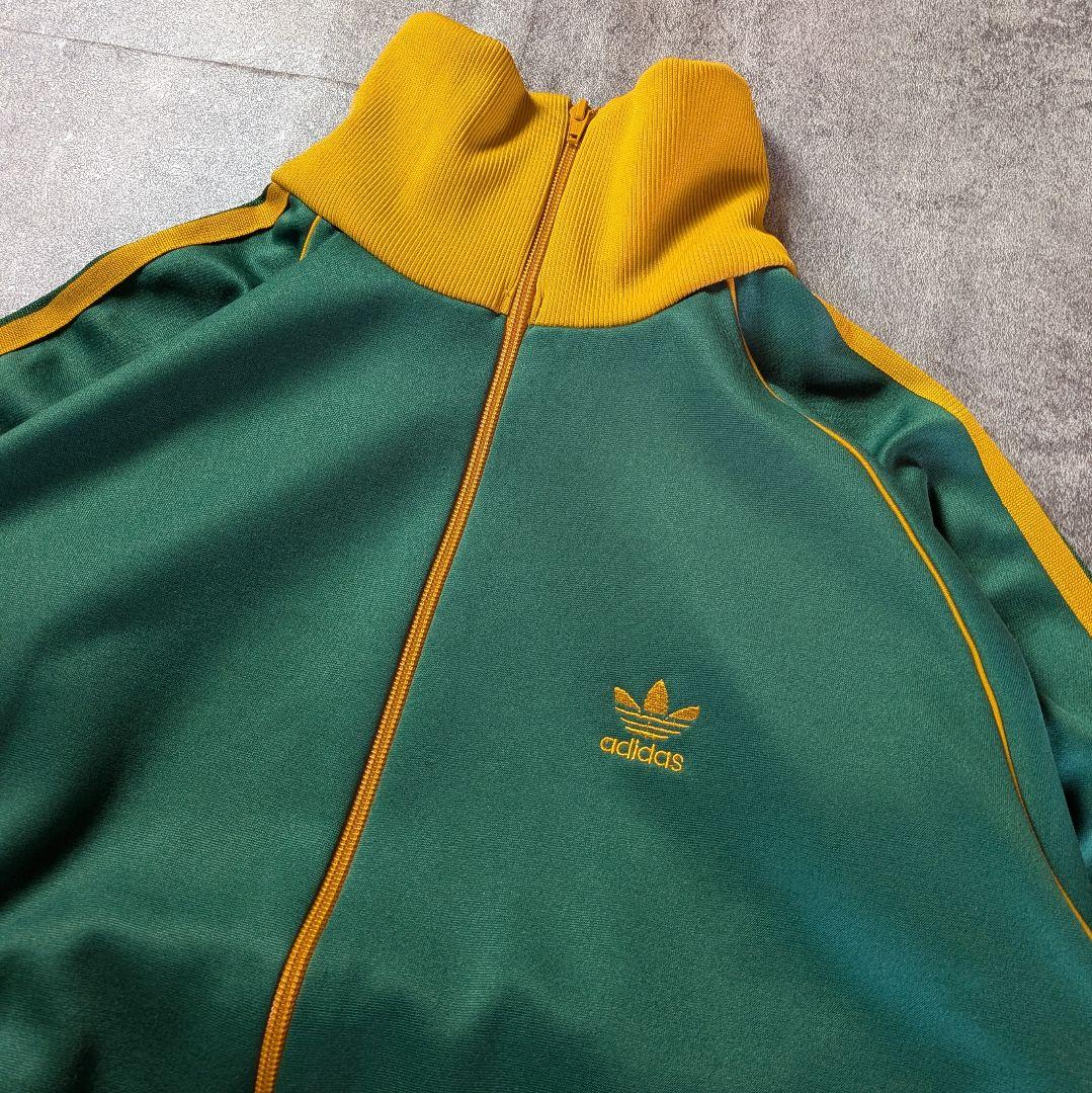 【超希少】西ドイツ80sアディダス デサント製ジャージ 緑×山吹 刺繍ビンテージ