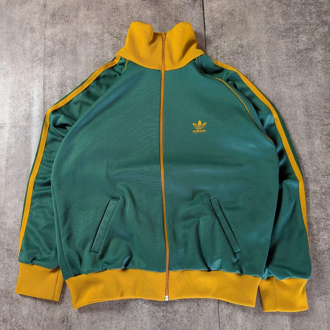 【超希少】西ドイツ80sアディダス デサント製ジャージ 緑×山吹 刺繍ビンテージ