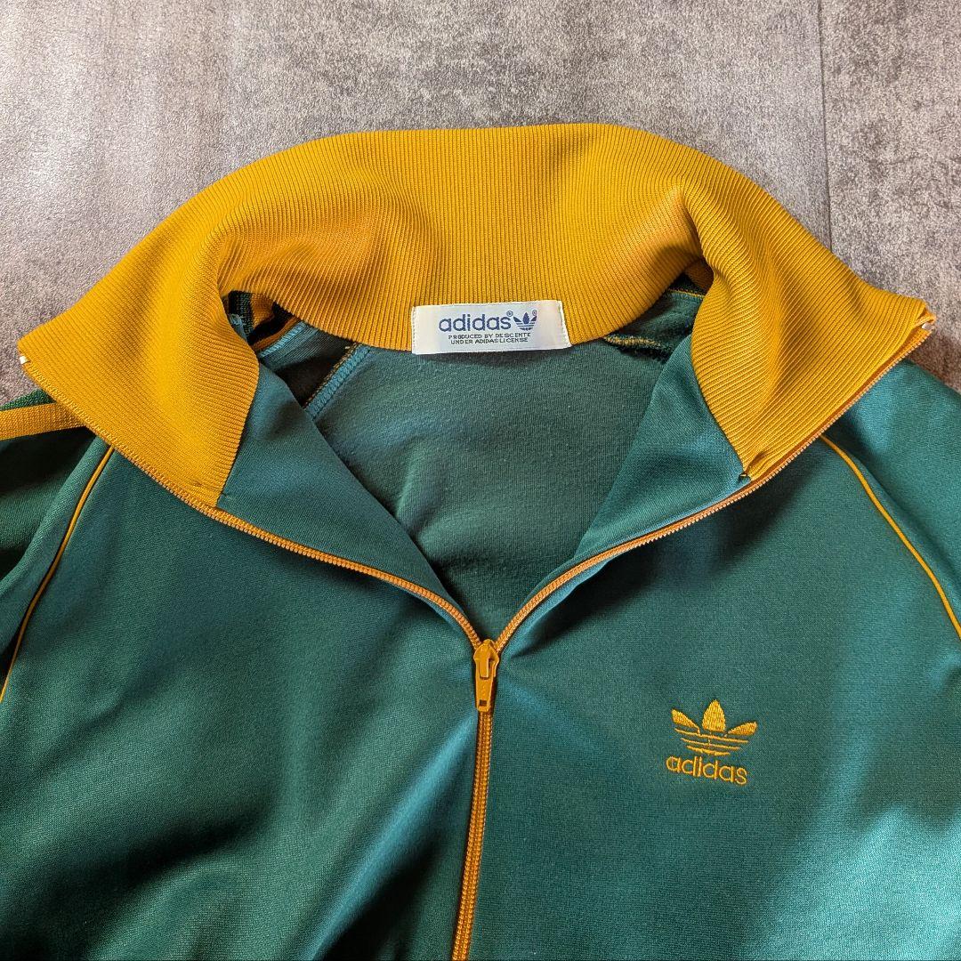 【超希少】西ドイツ80sアディダス デサント製ジャージ 緑×山吹 刺繍ビンテージ