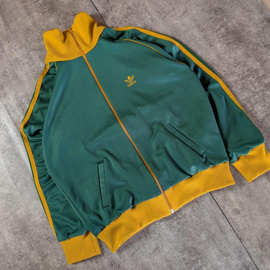 【超希少】西ドイツ80sアディダス デサント製ジャージ 緑×山吹 刺繍ビンテージ