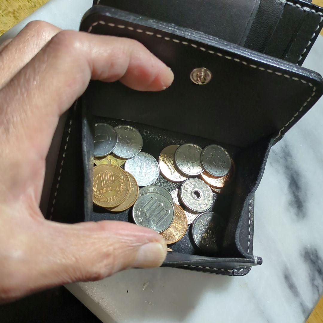 姫路ヌメ革 2つ折り財布 ハンドメイド ショートウォレット ブラック 黒 新品