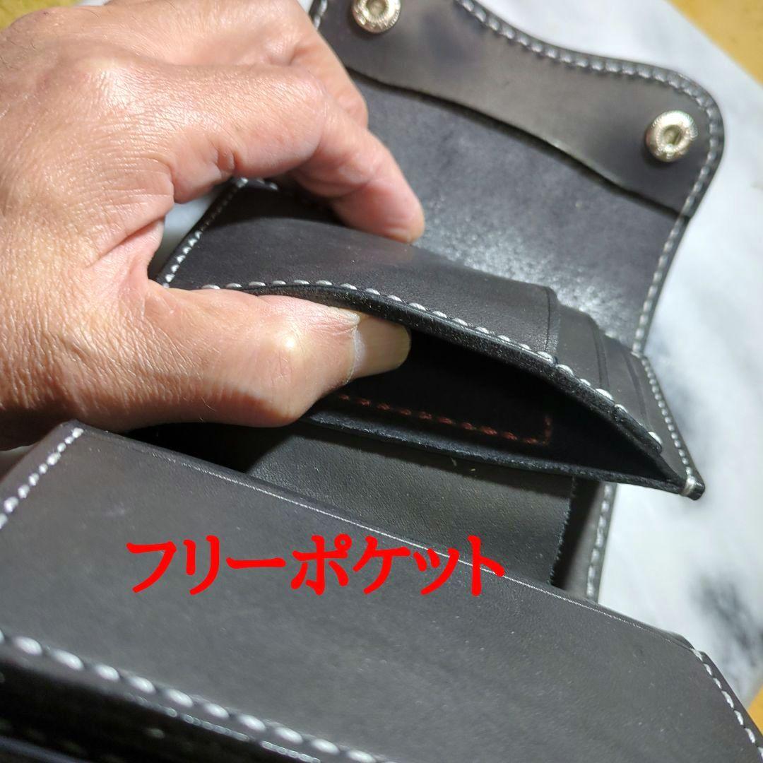 姫路ヌメ革 2つ折り財布 ハンドメイド ショートウォレット ブラック 黒 新品