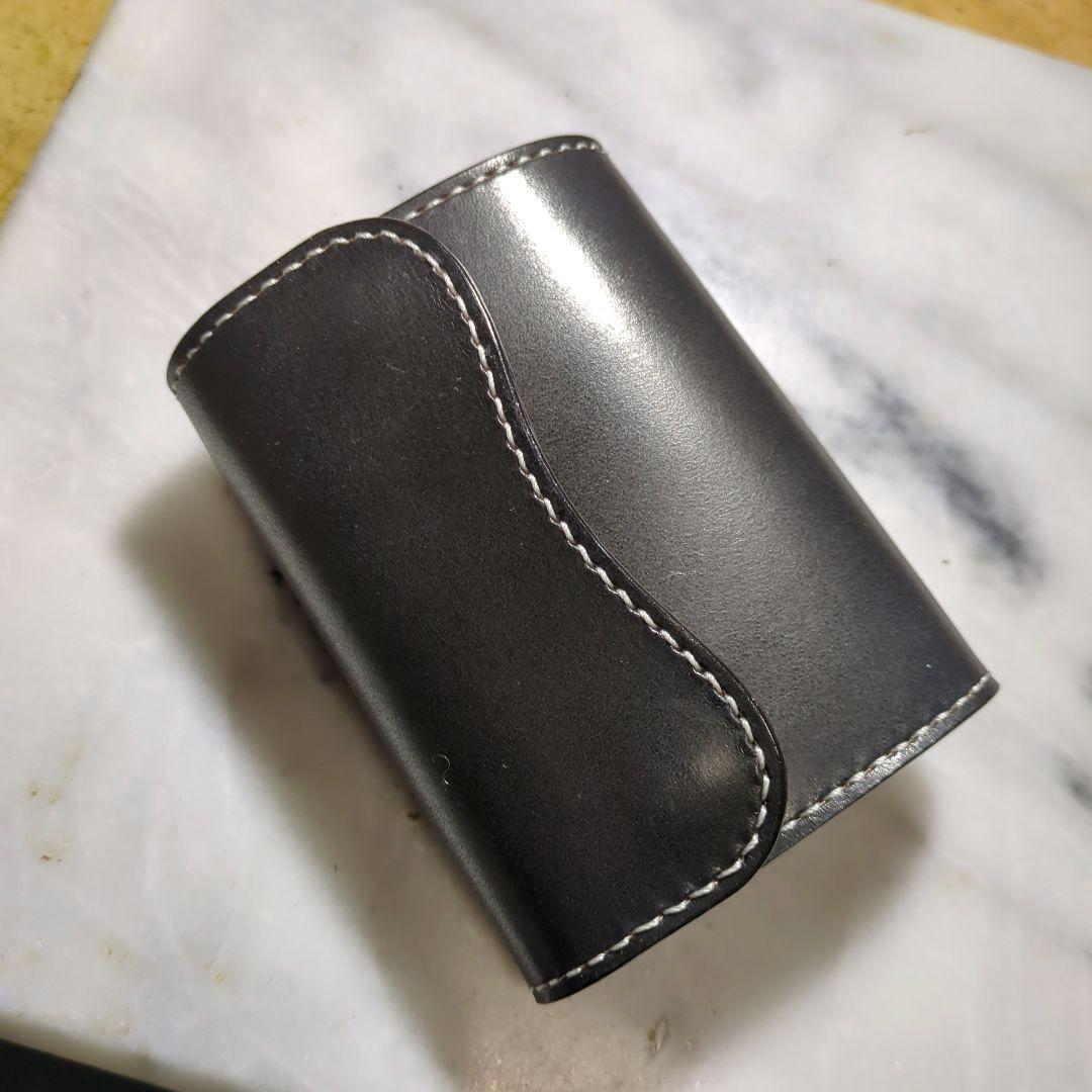 姫路ヌメ革 2つ折り財布 ハンドメイド ショートウォレット ブラック 黒 新品