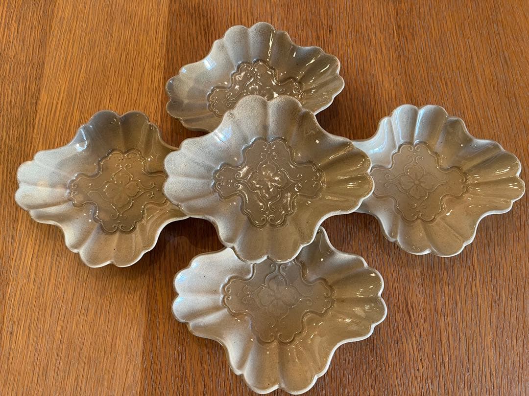 古瀬戸 御深井焼 菊皿 輪花皿 【5客】