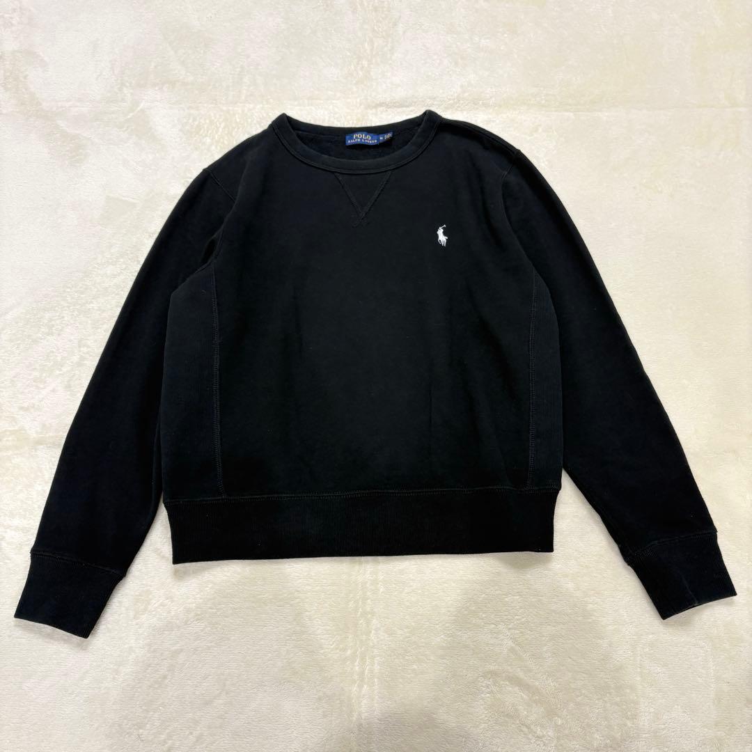 極美品✳︎ポロラルフローレン裏起毛スウェットトレーナー黒サイドリブ白ポニー正規品