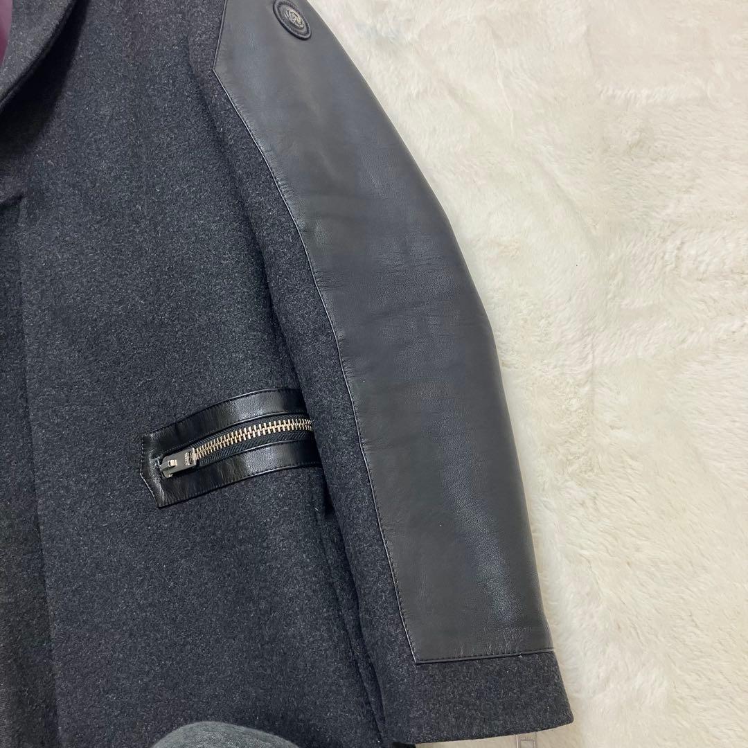 ディーゼル✨レザー切替 牛革 ウール ジップアップ 黒 チェスターコート