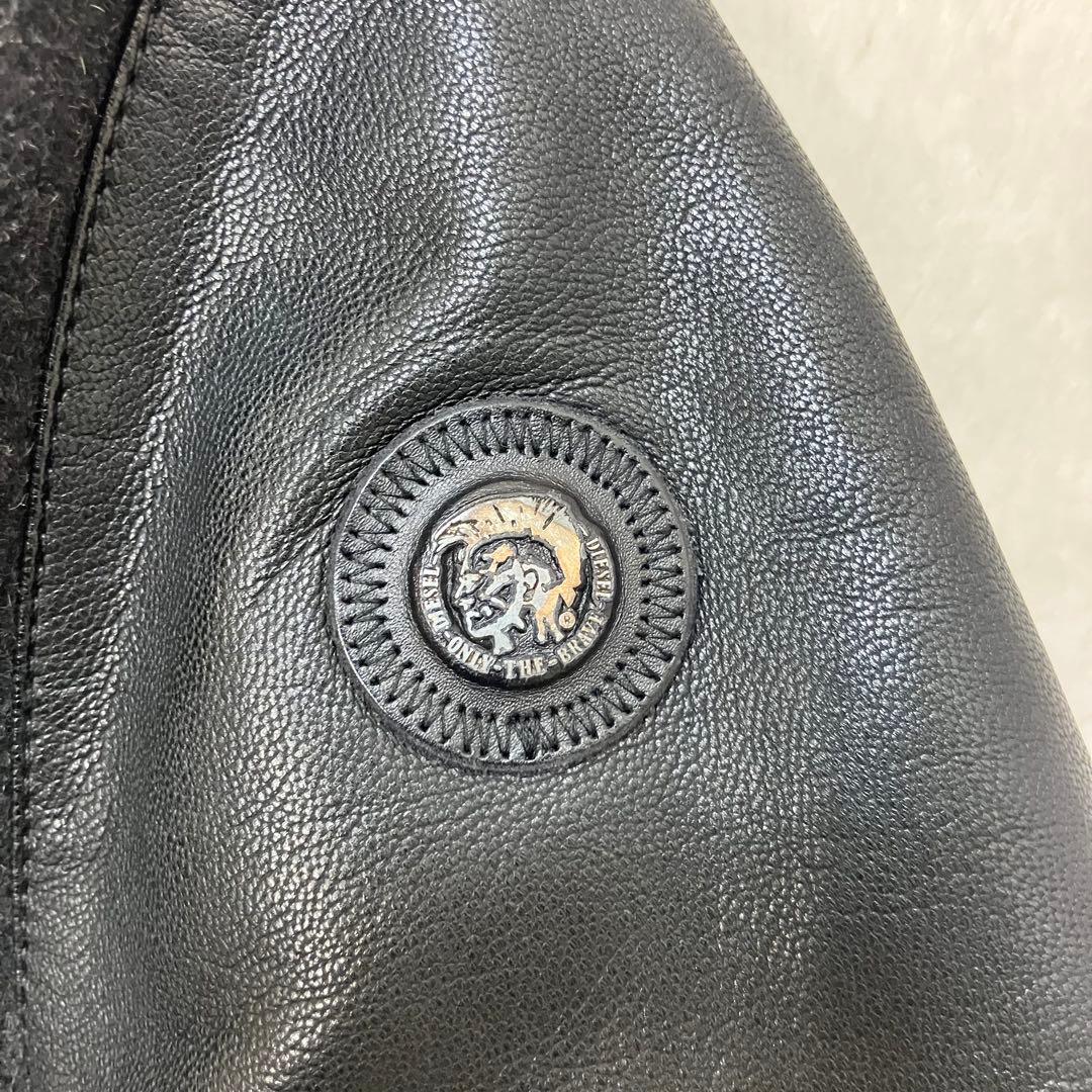 ディーゼル✨レザー切替 牛革 ウール ジップアップ 黒 チェスターコート