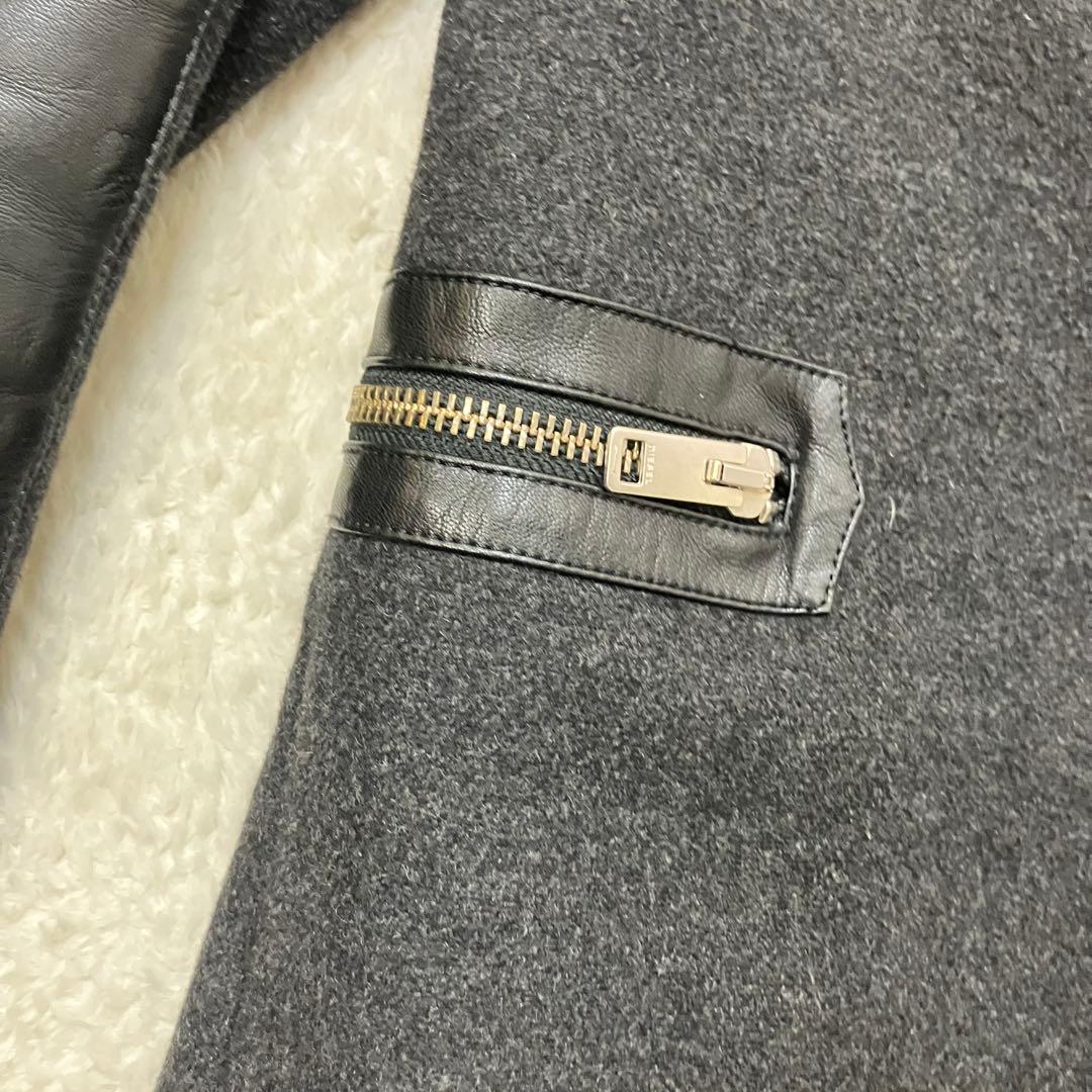 ディーゼル✨レザー切替 牛革 ウール ジップアップ 黒 チェスターコート