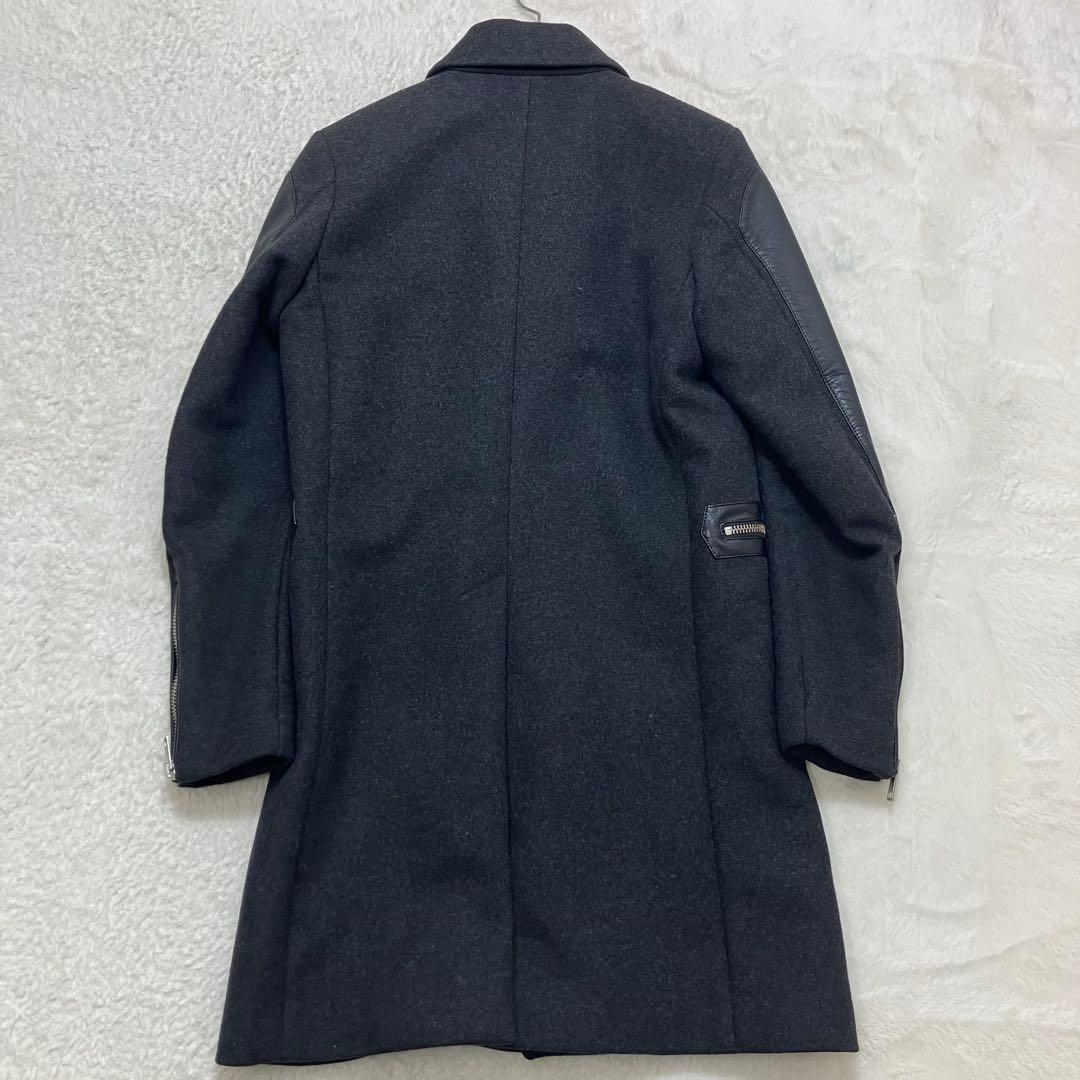 ディーゼル✨レザー切替 牛革 ウール ジップアップ 黒 チェスターコート