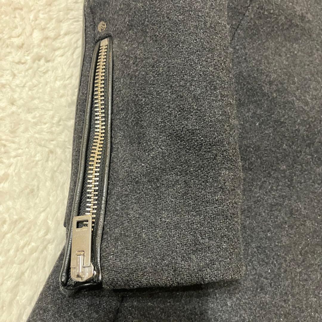 ディーゼル✨レザー切替 牛革 ウール ジップアップ 黒 チェスターコート