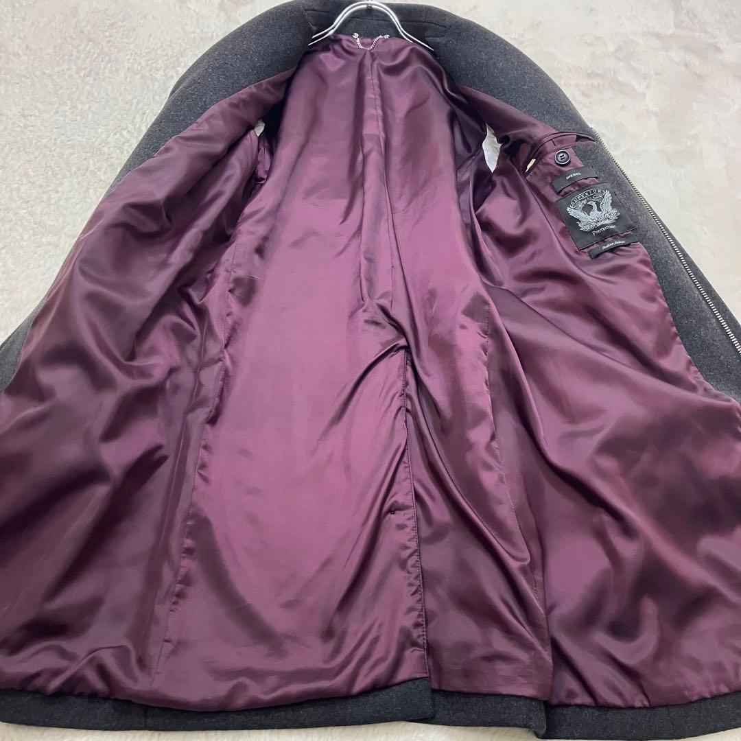 ディーゼル✨レザー切替 牛革 ウール ジップアップ 黒 チェスターコート