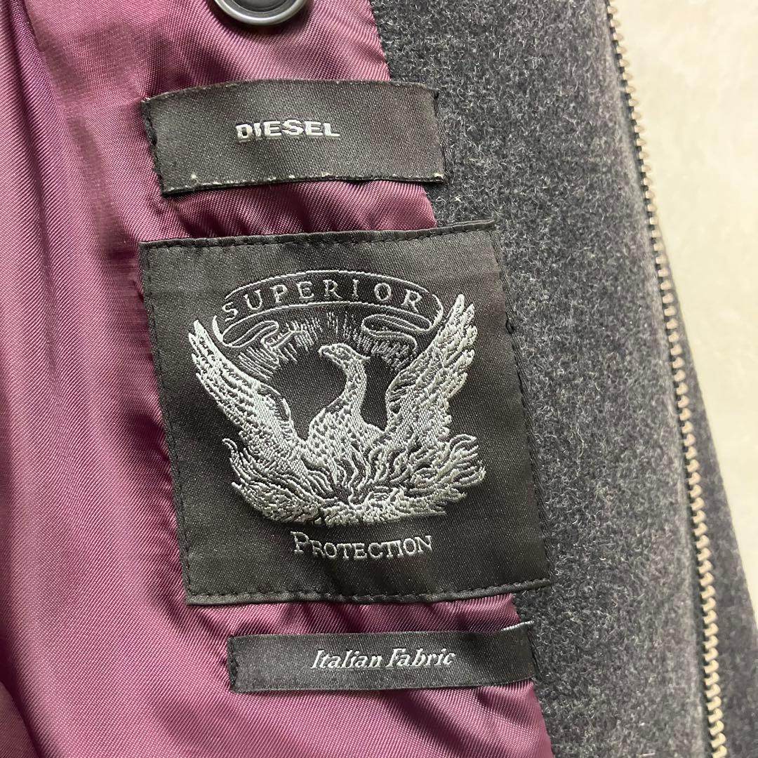 ディーゼル✨レザー切替 牛革 ウール ジップアップ 黒 チェスターコート