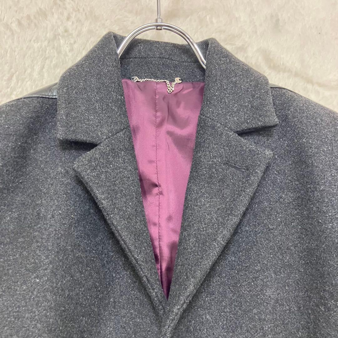 ディーゼル✨レザー切替 牛革 ウール ジップアップ 黒 チェスターコート