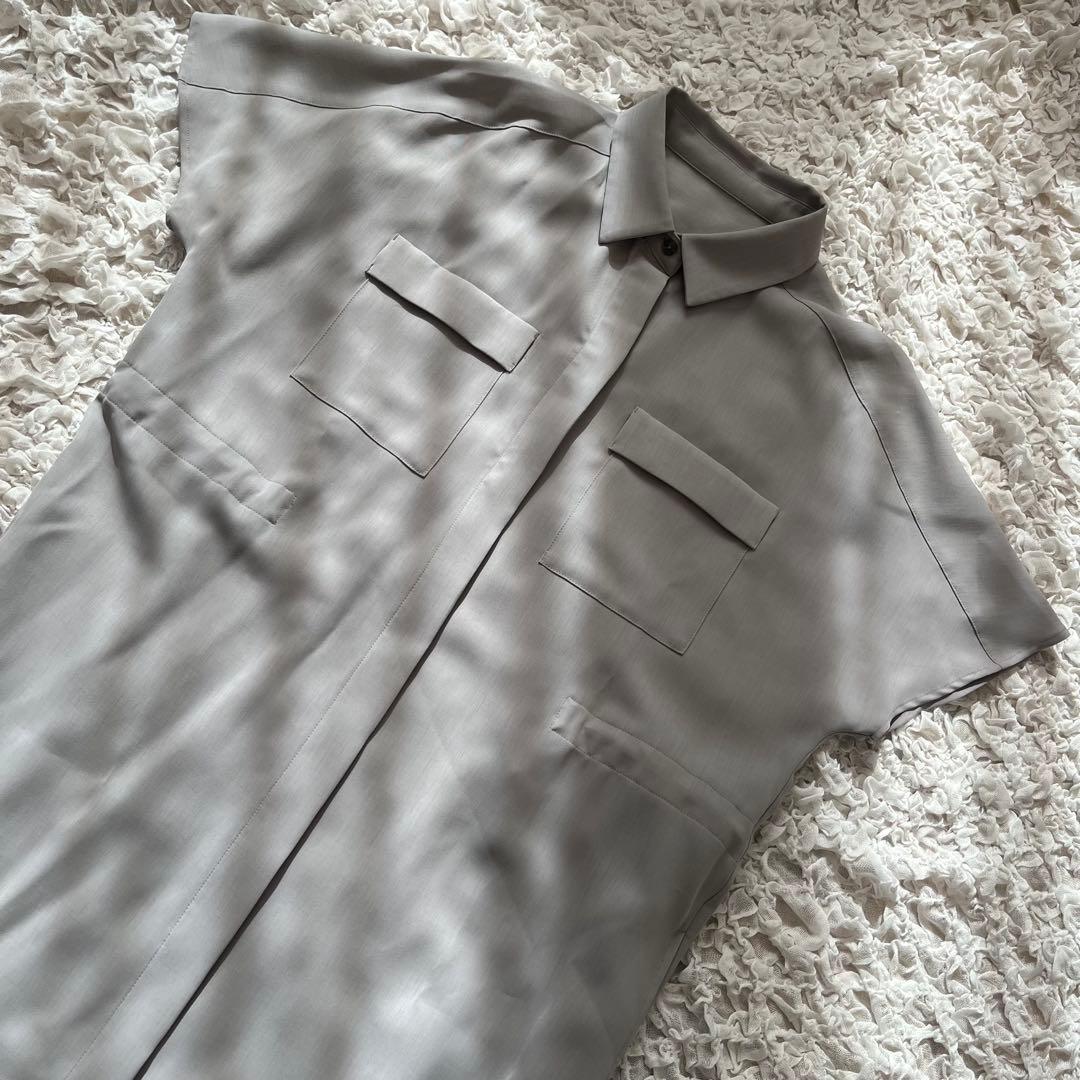 超美品 SOEJU ロングシャツワンピース ミモレ ロング 半袖 M グレー
