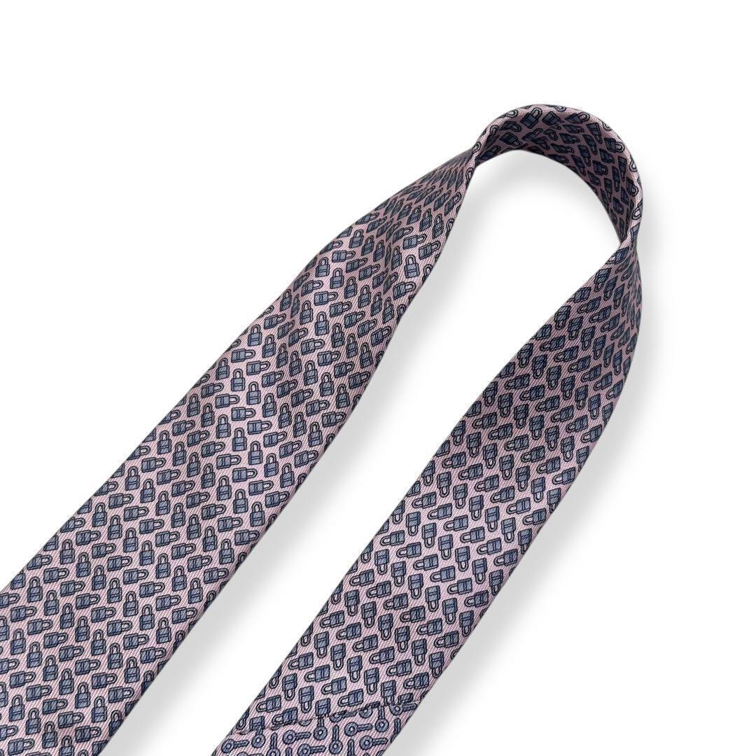 極美品✨HERMES ネクタイ　エルメス　南京錠　鍵　可愛い　ピンク　【A】