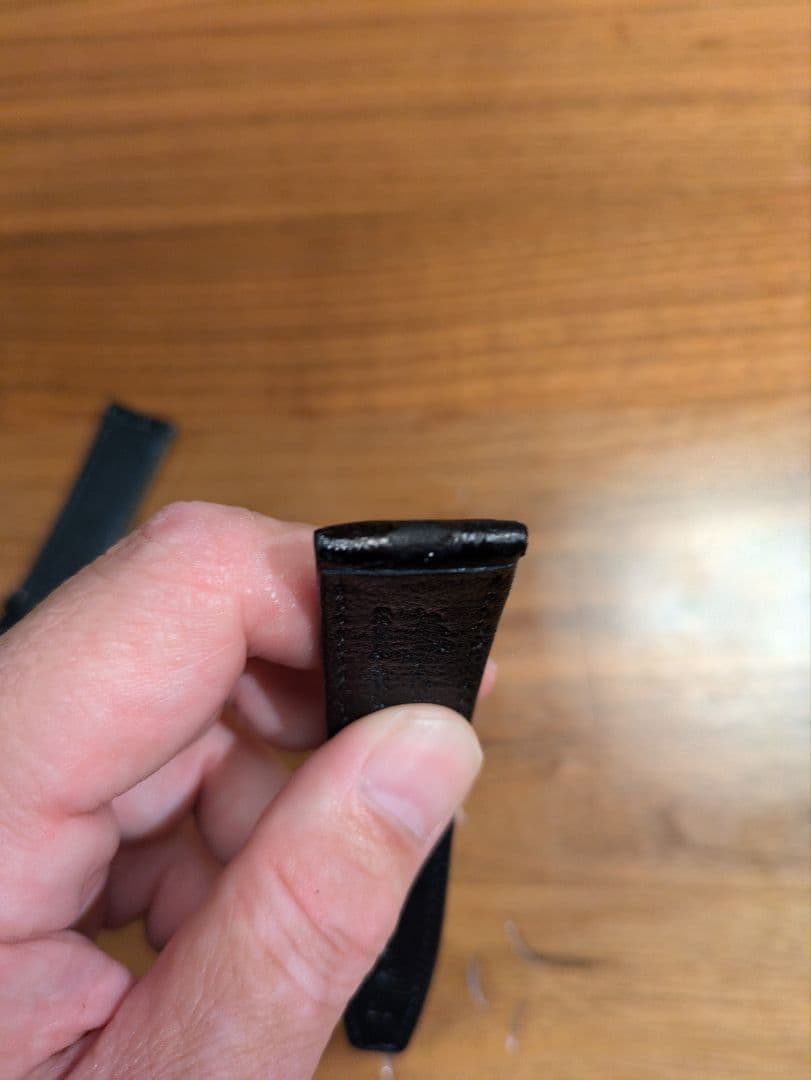 ロレックス　黒レザーベルト クロコダイル型押し