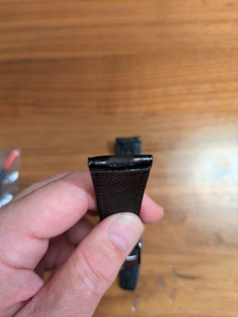 ロレックス　黒レザーベルト クロコダイル型押し