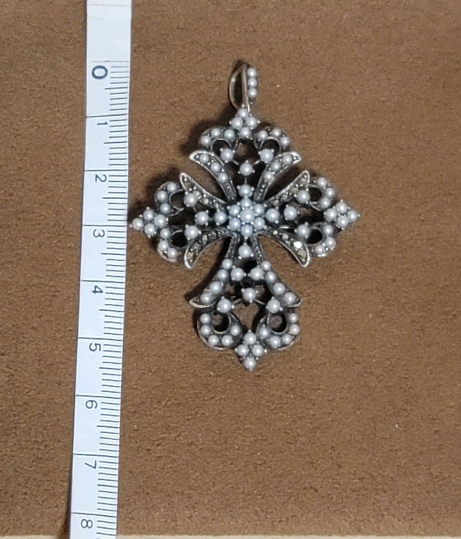 碌山 ベビーパール マーカサイトアンティーク調ペンダントトップ ブローチ