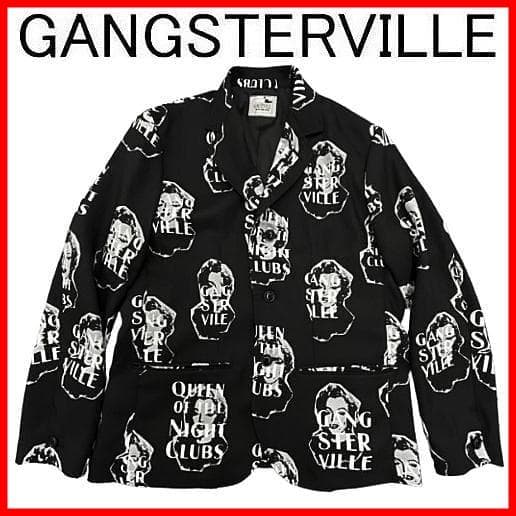 良品 GANGSTERVILLE 総柄 3B テーラードジャケット ブラック L