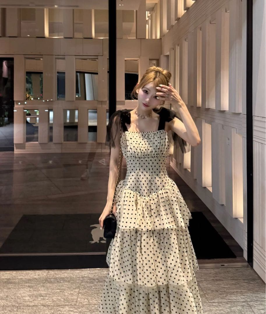 ワンピース \"Ballerina\"ribbon tulle dot dress