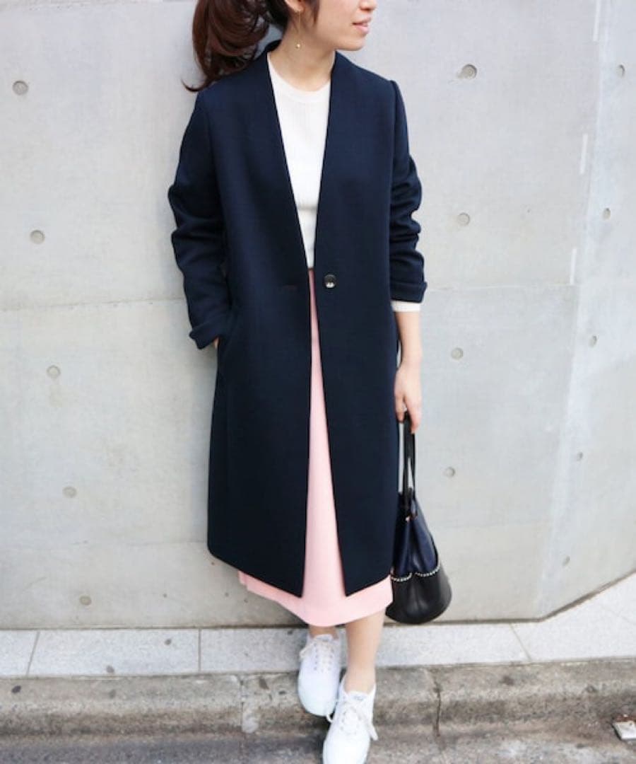 イエナ／通勤セレモニーに❤️春アウターノーカラージャケットコート ブラックネイビー