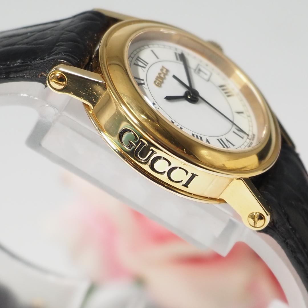 グッチ GUCCI デイト 革ベルト レディース 腕時計 ゴールド C952