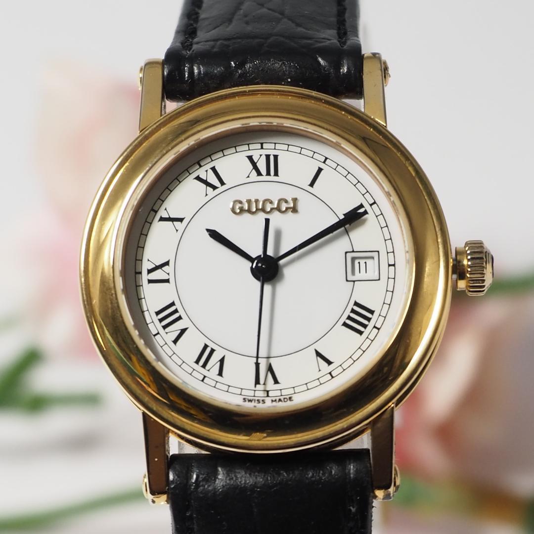 グッチ GUCCI デイト 革ベルト レディース 腕時計 ゴールド C952