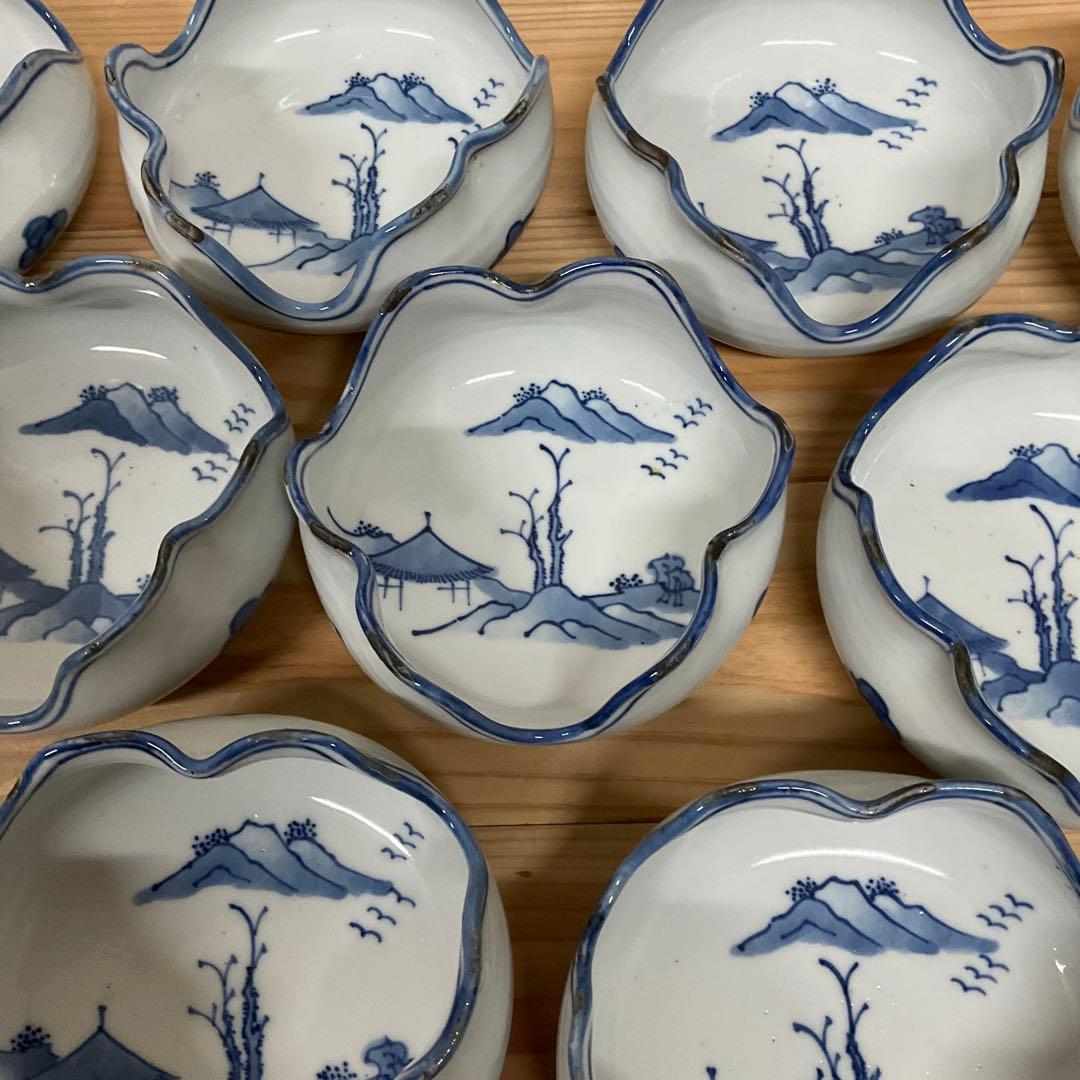 古染付　山水図膾向付　１０客揃え