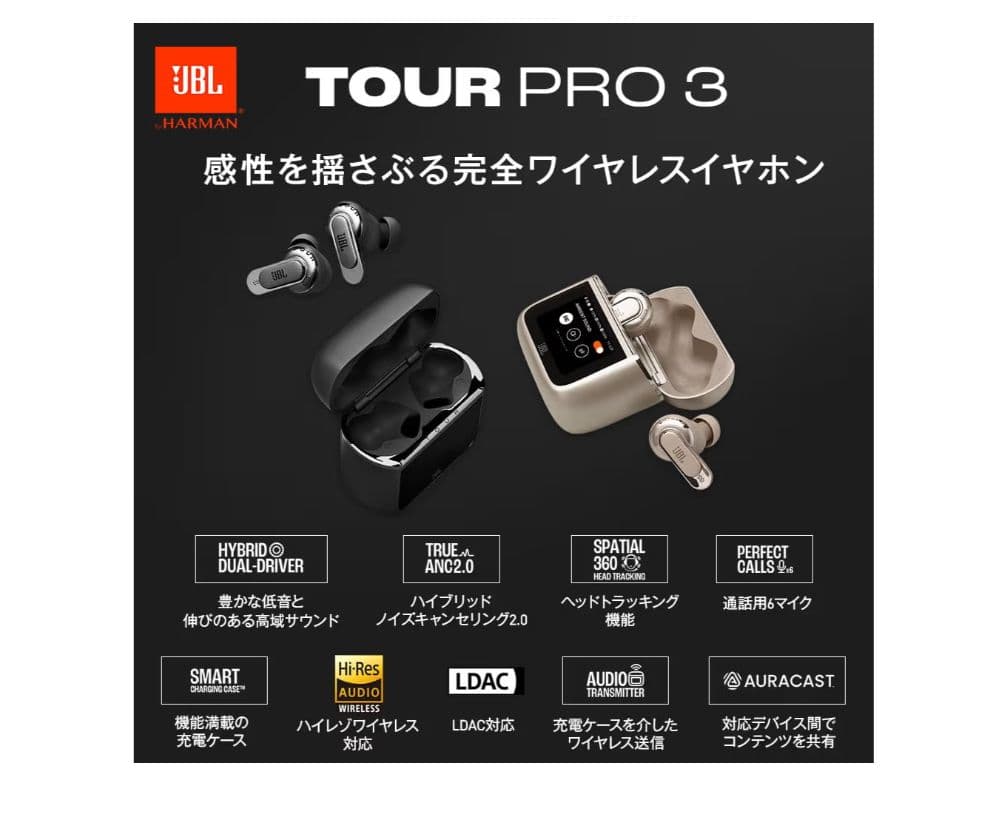 JBL TOUR PRO 3 完全ワイヤレスイヤホン　クリアケース保護シート付き