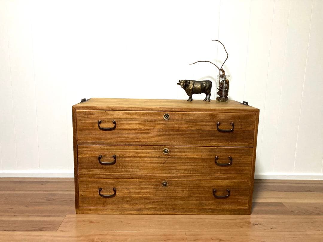 【メンテ済】アンティークの収納棚　サイドボード　ローボード　総桐　引出し3杯