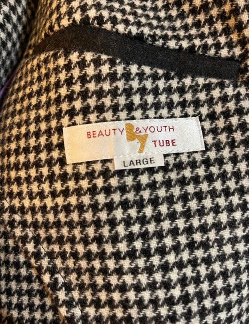 ビューティー＆ユースxTUBEウールテーラー ドジャケットサイズL未使用千鳥格子