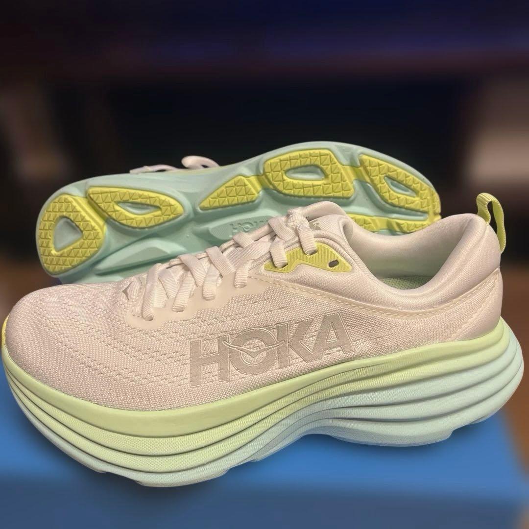 HOKA スニーカー　BONDI8 ホワイト/ライムグリーン 未使用品