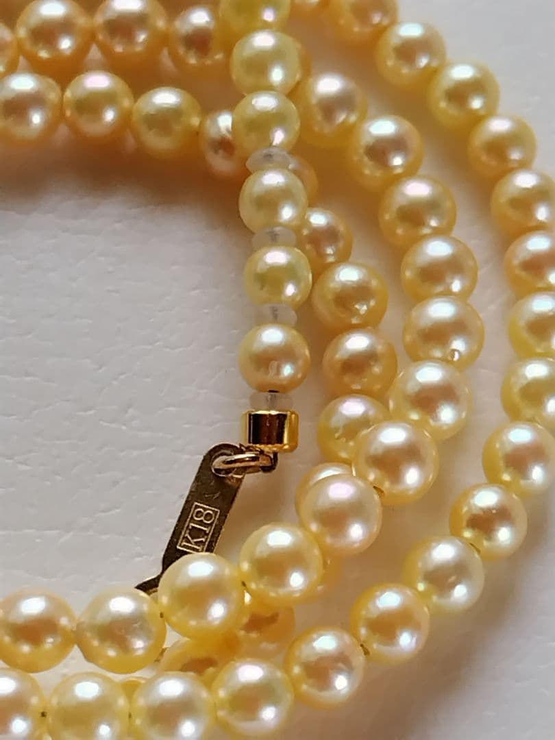 K18 アコヤ真珠ベビーパールネックレス　シャンパンカラー〜ゴールド