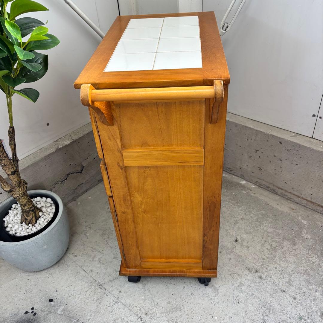木製キッチンワゴン タイル天板 キャスター付 キャビネット