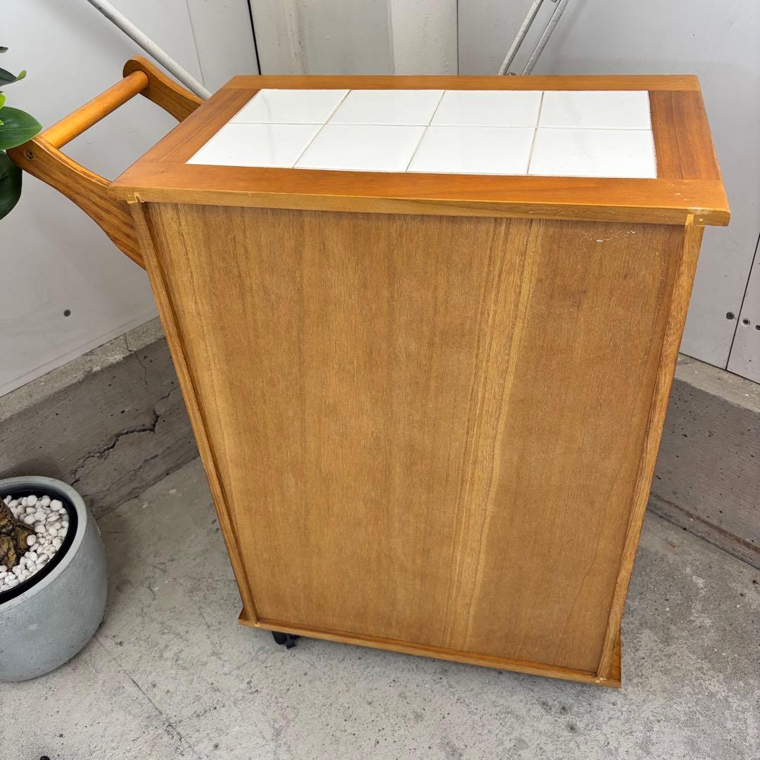 木製キッチンワゴン タイル天板 キャスター付 キャビネット
