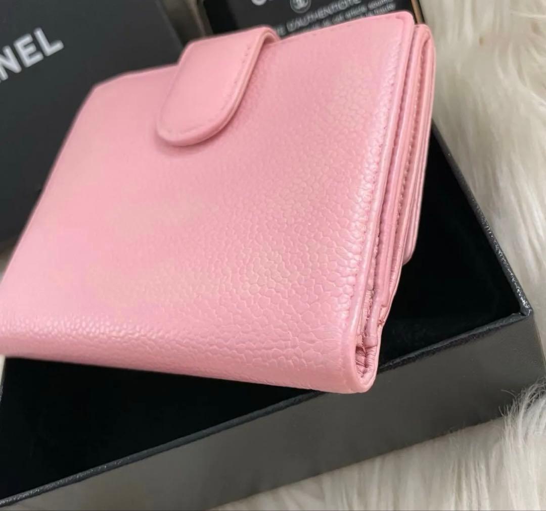 シャネル CHANEL 財布 二つ折りピンク キャビア ココマーク 正規品