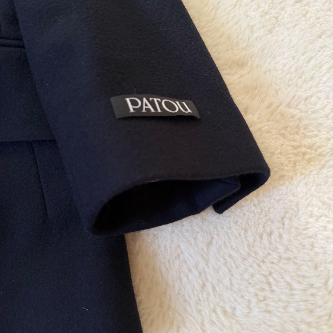 【美品】PATOU 紺ブレ 金ボタン カシミヤ混 ロゴパッチ 38