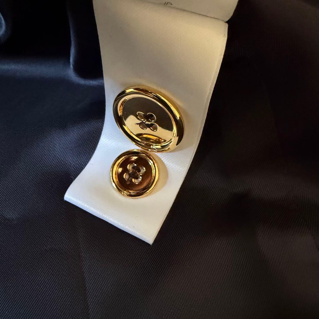 【美品】PATOU 紺ブレ 金ボタン カシミヤ混 ロゴパッチ 38