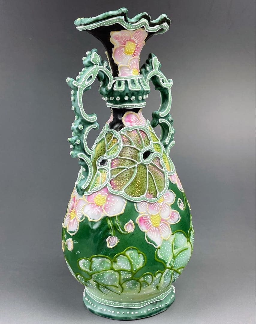 オールドニッポン アールヌーボー 花紋 一陳盛り 花瓶 明治期 里帰り